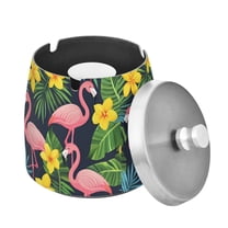 Yayeee Ashtray with Lid for Cigarette Smokeless Stainless Steel Home Ash Holder, Flamingo Pattern