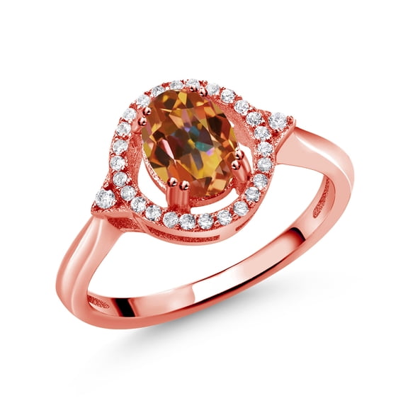 Gem Stone King 1.34 Ct Oval Ecstasy Mystic Topaz 18K Rose Gold Plated Silver Ring (Size 7)