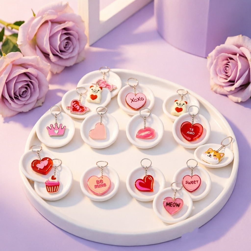 Cute Pink Heart-Shaped PVC Keychains, Valentine's Day Party Pendant Favors, 18-Piece Set