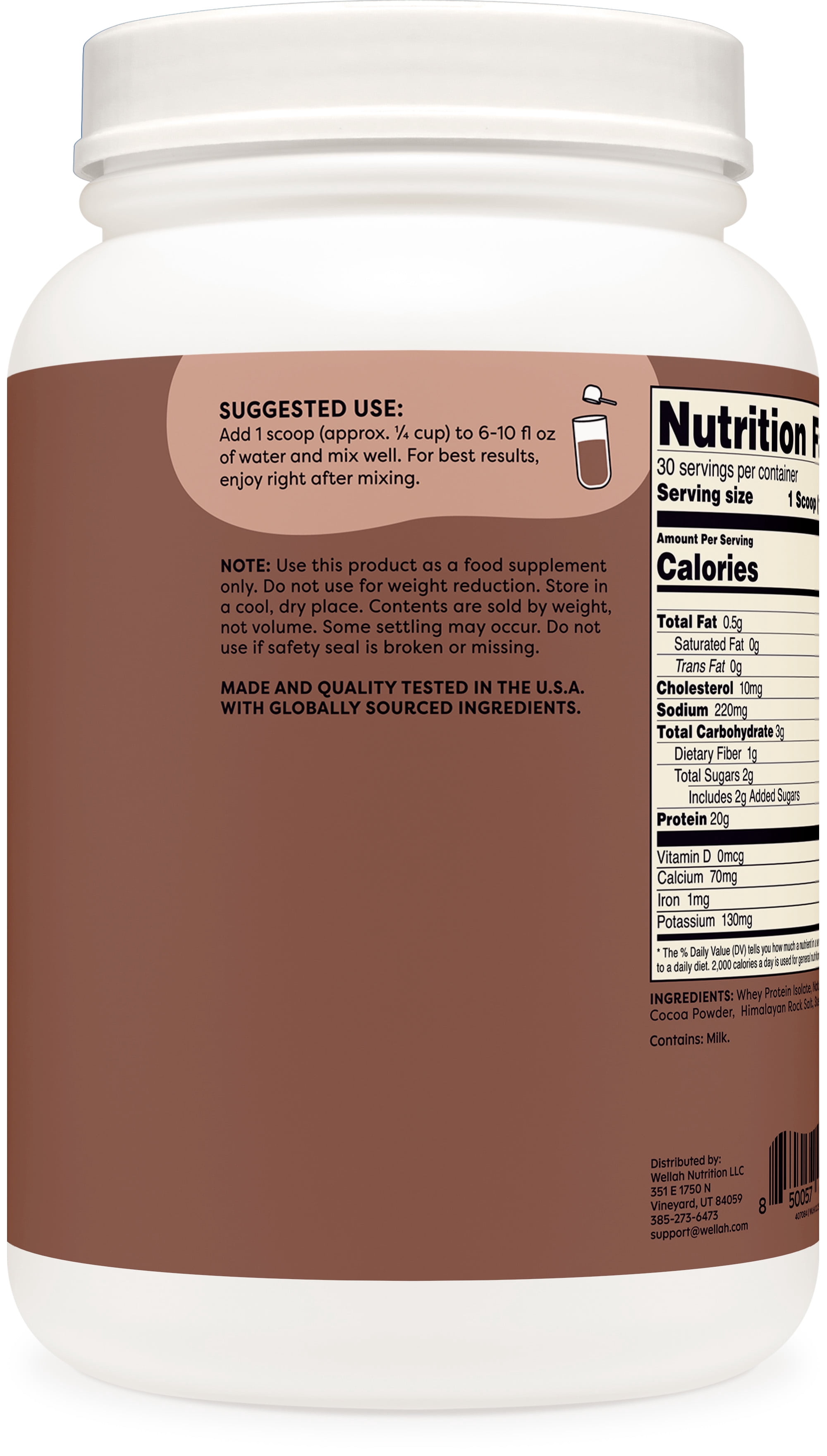 Wellah Your Whey (30 Servings, Milk Chocolate Flavor) - Whey Protein Isolate Protein