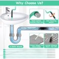 thumbnail image 4 of Drain clog removal tool - 30-inch break-resistant steel sink snake hair drain cleaner, with rotating handle and 6 refillable pipe snakes, for shower, toilet, kitchen sink, bathtub drain hair remover., 4 of 4