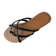 thumbnail image 5 of Anuirheih Clearance Slip on Sandals Women,Womens Summer Fashion Slippers Solid Color Retro Woven Belt Design Flat Slippers(Black), 5 of 5