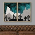 thumbnail image 2 of IDEA4WALL Framed Wall Art Print Set Teal & Black Watercolor Star Sky & Mountain Desert Cacti Nature Wilderness Modern Rustic for Living Room, Bedroom, Office - 16"x24"x2 Natural, 2 of 5