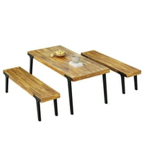 GDF Studio Bellavira Outdoor Acacia Wood 3-Piece Dining Set, Teak, Black
