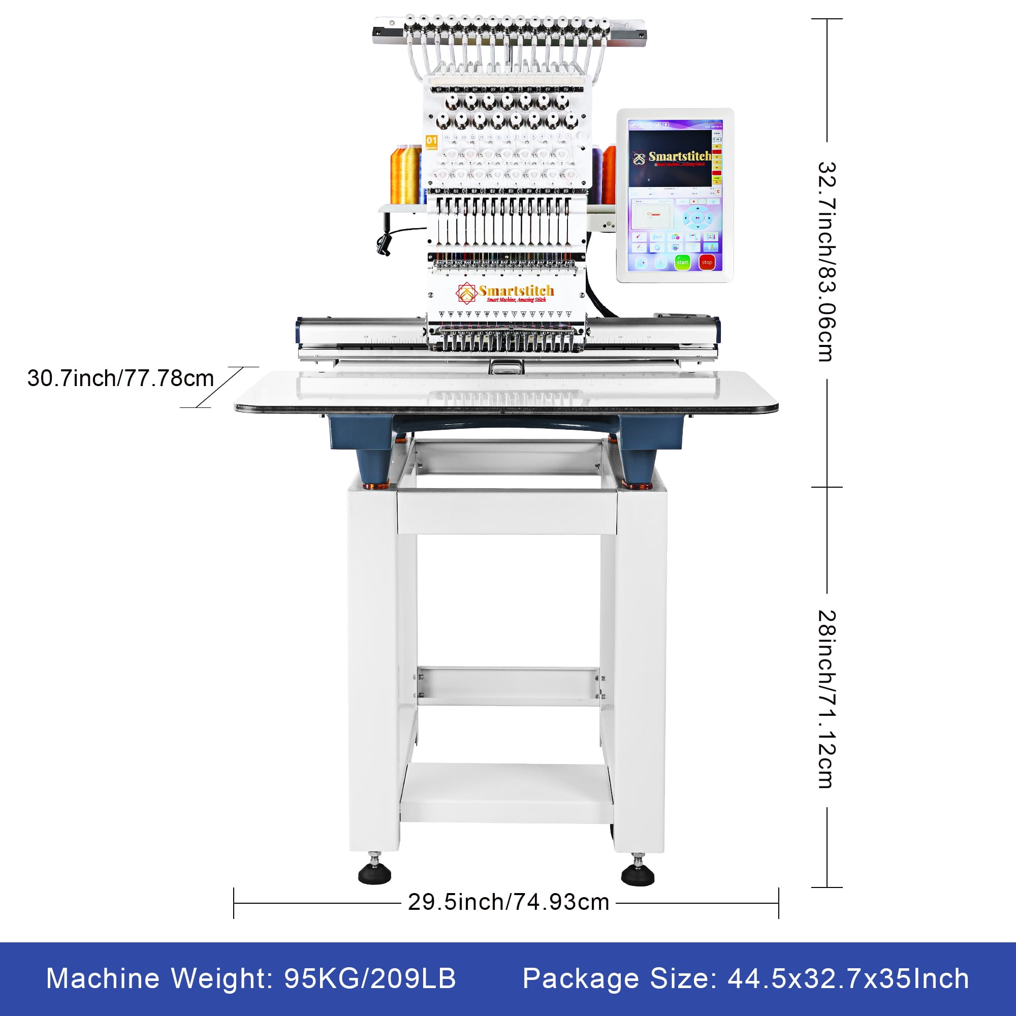 Commercial embroidery machine S1501, 15 Needles, Max Speed 1200RPM, Embroidering for Hats and Clothing with 13.8"x19.7" Embroidery Area, 12" Touch Screen, Wifi available (containing starter kit)