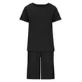 thumbnail image 4 of Womens 2 Piece Lounge Set Cotton Linen Casual Short Sleeve Pullover Tops and Wide Leg Running Shorts Soft Summer Tracksuit Sets Matching Suit Loungewear Pajama Sets Sweatsuit, 4 of 5