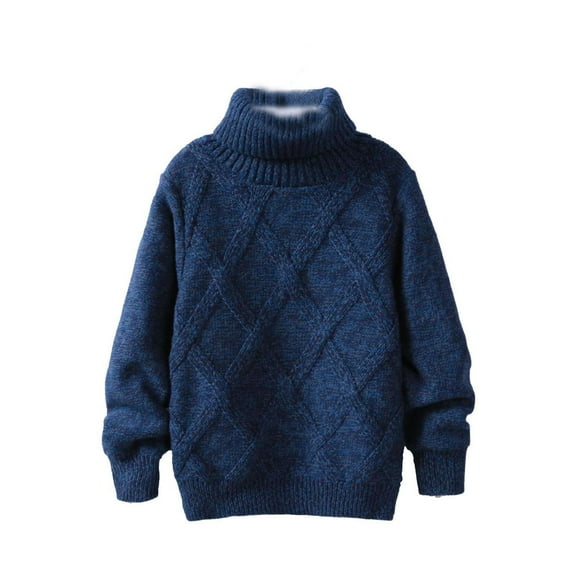 Atogsazn Children's Boys Turtleneck Knitted Sweater Kids Loose Long Sleeve Pullover Sweater Winter Warm Clothes 01-Blue 3-4 Years