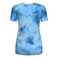 thumbnail image 3 of Womens Tie Dye Printed Ripped Cut Out Short Sleeve Stretch Casual Loose Tops T-shirts, Blue, X-Large, 3 of 5