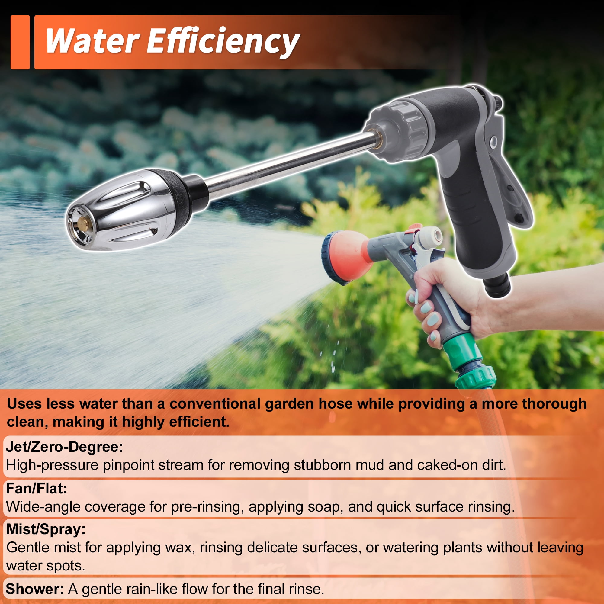 Unique Bargains Heavy Duty Water Hose Nozzle High Pressure Car Adjustable Hand Sprayer for Gardening Vehicle Outdoor Washer Pet Showering Black