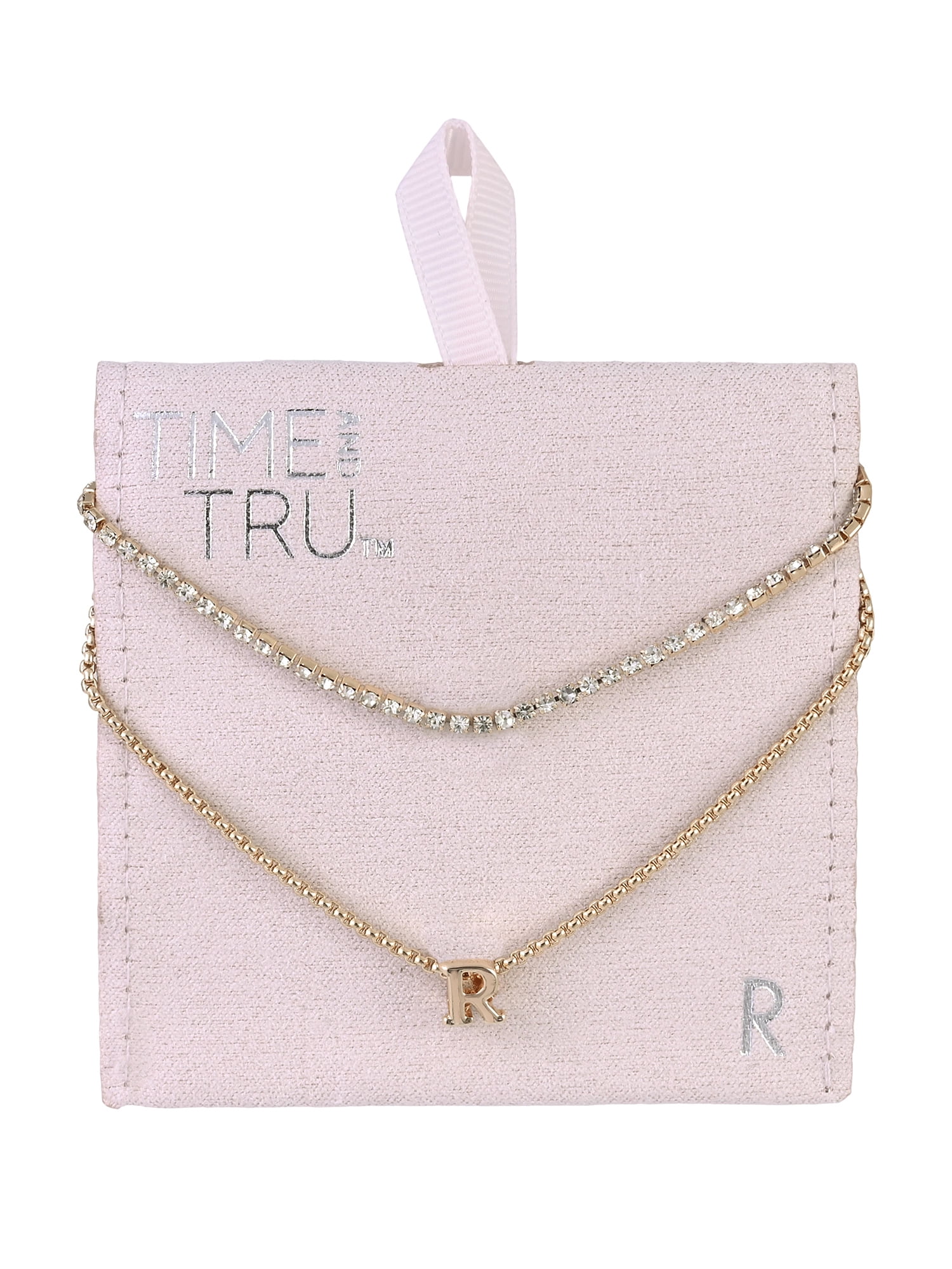 Time and Tru Goldtone 2-Row Rhinestone and Initial "R" Necklace
