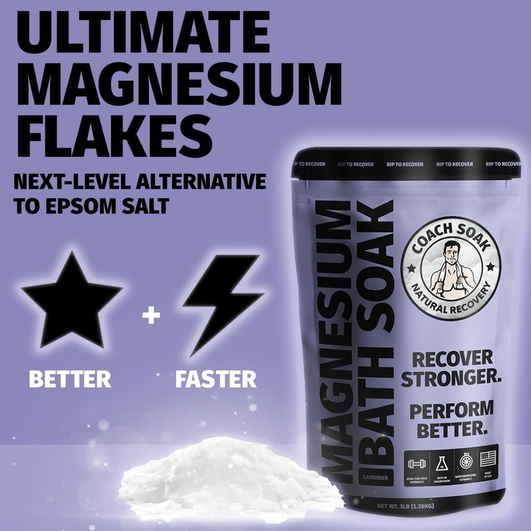 Coach Soak Magnesium Bath Soak Unscented Dead Sea Flakes Muscle Recovery 2 lb Post Workout Recovery