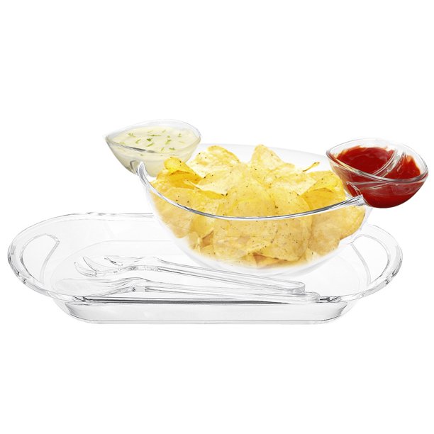 6PCS Acrylic Chip And Dip Bowl Space Saving Chip and Dip Serving Set with 2 Removable Dip Bowls