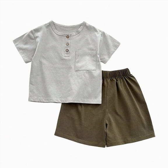 KPOPLK Toddler Boy Clothes Kids Summer Cotton Short Sleeve Outfits Shirt Shorts Sets for 1t 2t 3t 4t 5t 6t 7t(5-6 Years,Green)