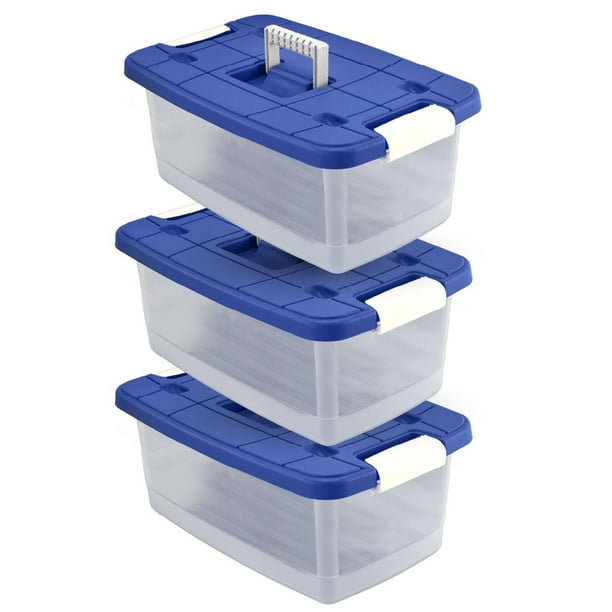 Set de 3 Cajas Click de 16 Litros | Cajas Plásticas | Cajas Resistentes con Cierre de Click | Cajas Apilables para Oficina y Almacenamiento | Cajas de Plástico para Uso