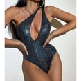 thumbnail image 2 of One Piece Bathing Suit One Shoulder Breathable Comfortable Women One Piece Swimsuit for Beach Swimming Navy Blue L, 2 of 6