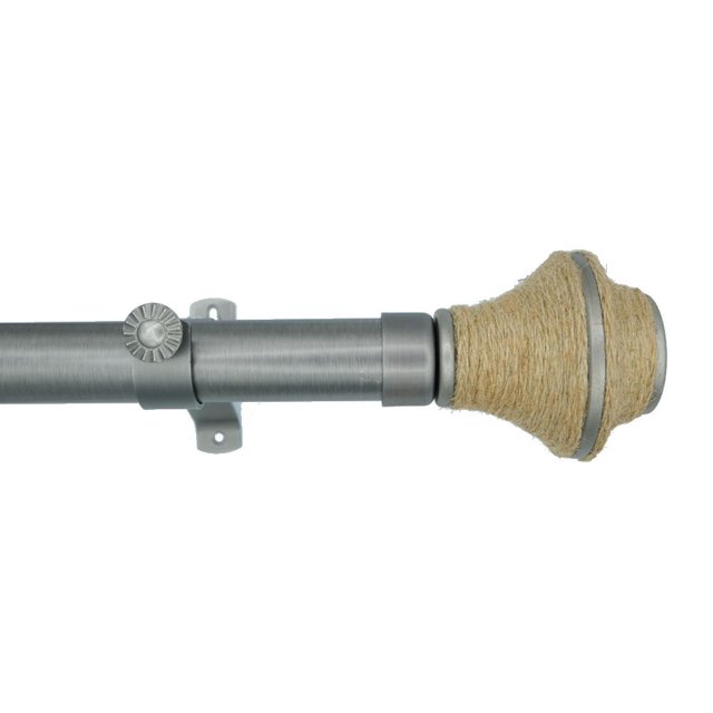 Tailor & Taylor 1" Curtain Rod with Fiber Coordinating Designer Styled Finials, Adjustable Metal Windows Rod with Y Style Bracket for Living Room, Kitchen and Windows (48", Pewter)