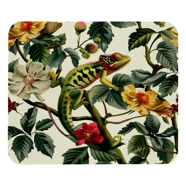 Chameleon Floral Square Mouse Pad, Mouse Mat with Non-Slip Rubber Base, Washable Mousepad for Computer, Laptop, Office