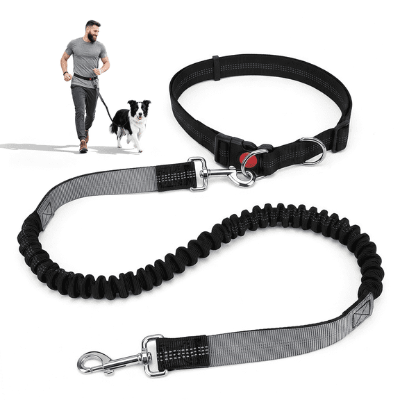 Hands Free Dog Leash for Running Walking Hiking, 6-in-1 Multi-Functional Bungee Dog Leash with Adjustable Waist Belt and 360° Swivel Clip for All Breeds