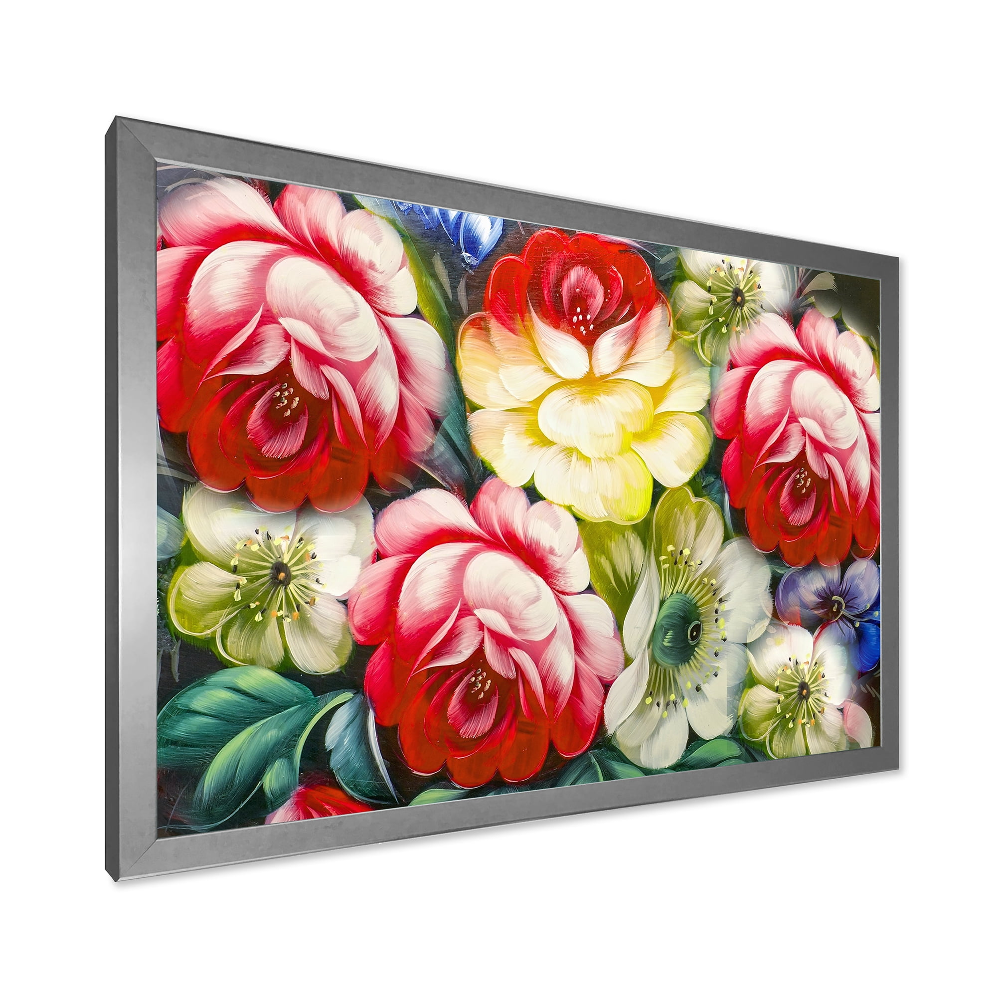 Designart 'Vintage VIbrant Yellow and Red Flower Still Life I' Traditional Framed Art Print