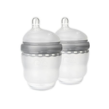 Olababy GentleBottle 2-Pack 4 fl. oz. Silicone Wide-Neck Bottles in Frost/Grey