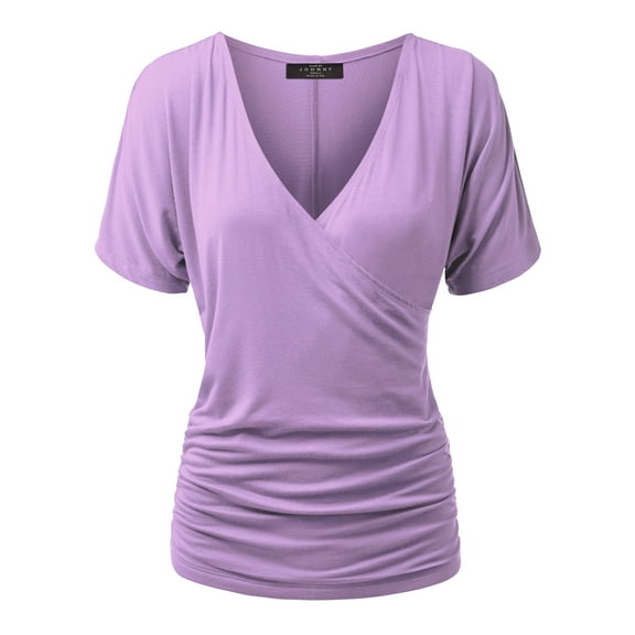 Made by Johnny Women's V Neck Short Sleeve Wrap Front Drape Dolman Top XXXL LILAC