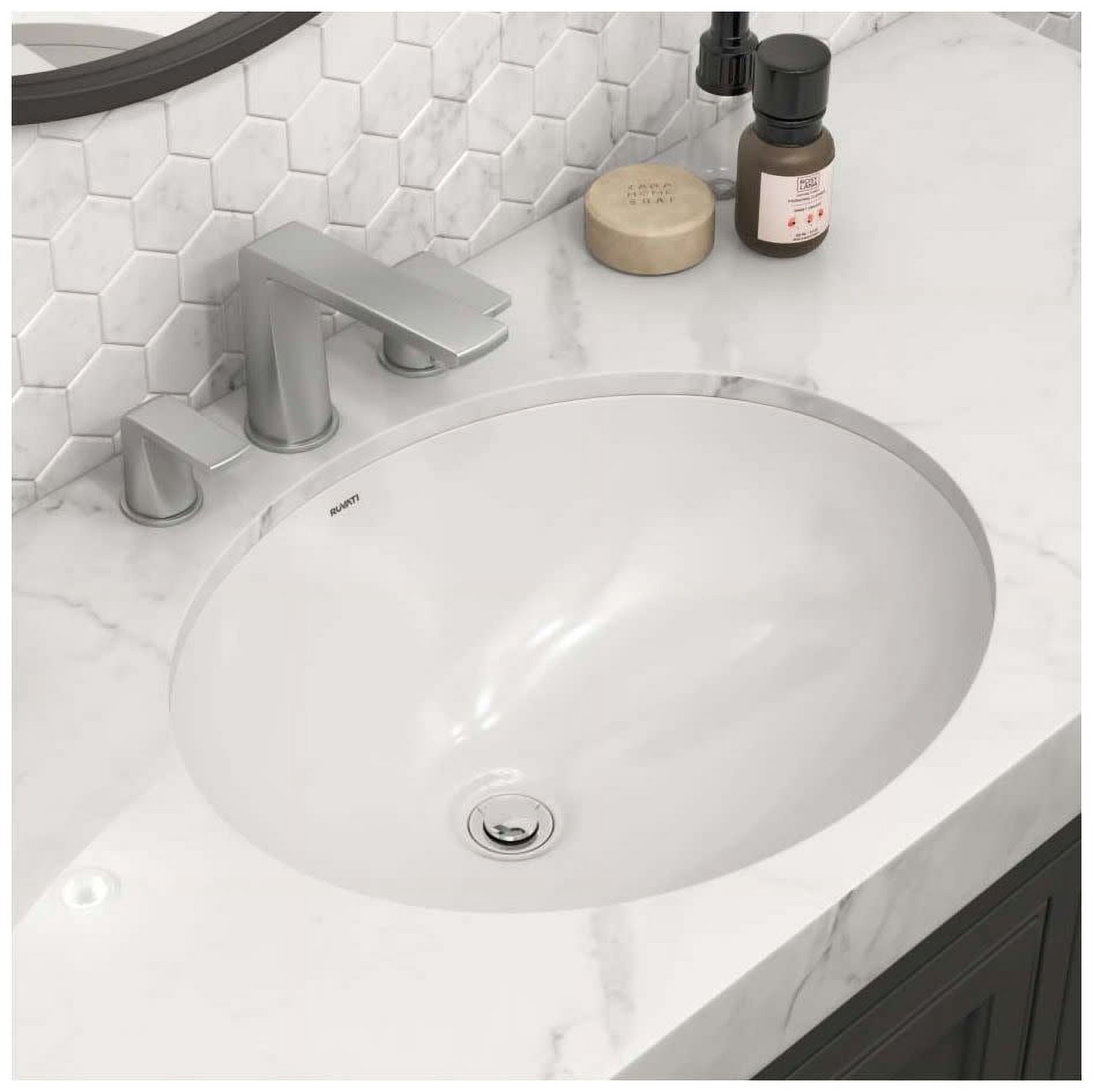 Ruvati USA RVB0616 15 x 12 in. Oval Porcelain Ceramic with Overflow Undermount Bathroom Vanity Sink, White