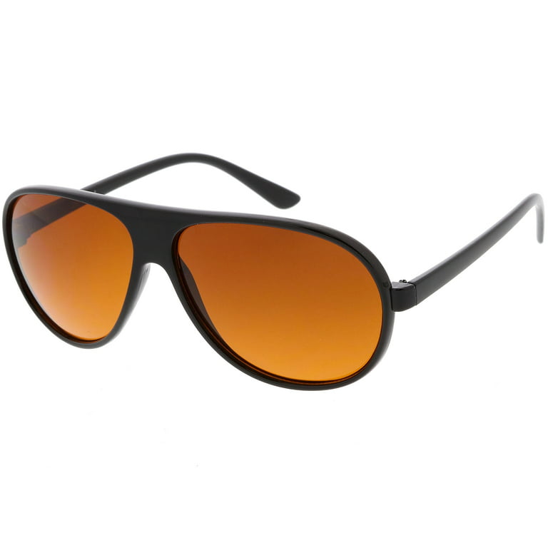 Retro Oversize Flat / Top 64mm Sunglasses (Black Aviator Blocker Orange) Blue Lens