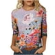 thumbnail image 1 of Camiseta holgada estampada a la moda para mujer, blusa de manga 3/4 de longitud media, Tops informales con cuello redondo Fridja  fjkfkj1423, 1 of 5