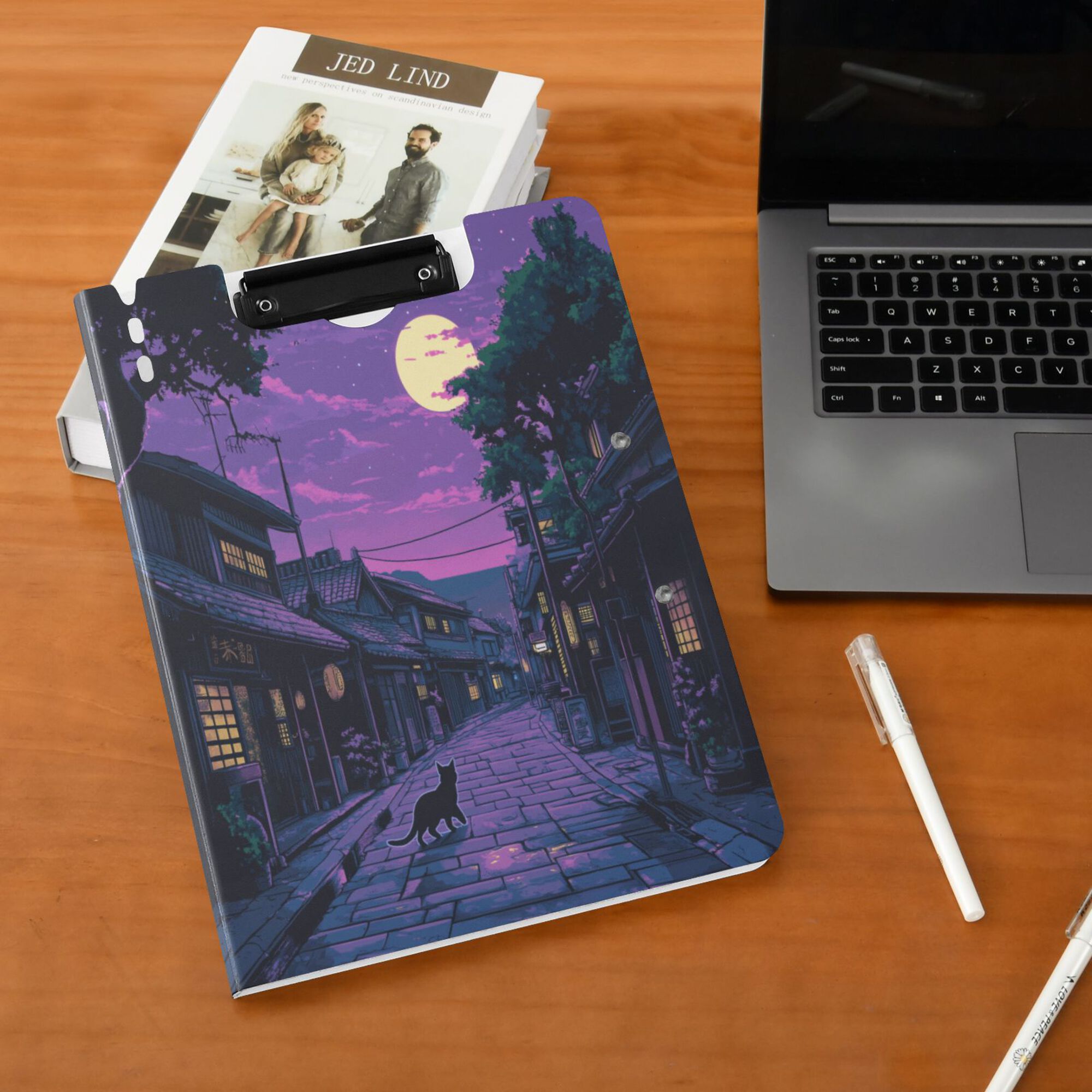 FORMRS A4 Clipboard Folder with Pen Holder Horizontal Foldable School Office Binder, Purple Street