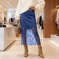 thumbnail image 2 of vigerkar Women Satin Lace Long Skirt Lace Patchwork Maxi Skirt Half Slip Silk High Waist A Line Underskirt (Blue, M), 2 of 9