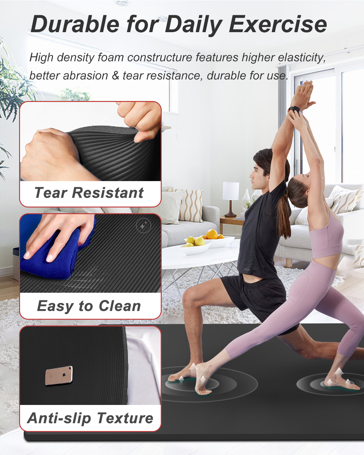 YR Extra Large 10mm Yoga Mat, Black photo 5