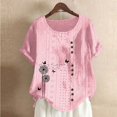 thumbnail image 1 of Blouses pour Femmes, Mode Féminine Imprimée Confortable Ample Manches Courtes Blouse Boutonnée Col Rond Décontracté, 1 of 4