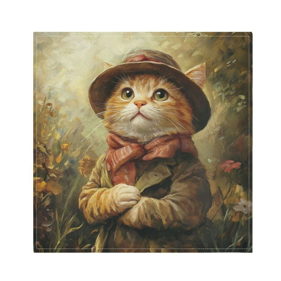 WOBOGO Cat in An Army Coat Cloth Napkins 1 Piece Soft Elegant Touch Durable Absorbent Quick Drying for Elegant Dining