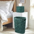 thumbnail image 5 of Wicker Trash Can & Square Tissue Box, Handwoven Waterproof Waste Basket with Handles, Wicker Home Set for Bedroom, Bathroom, Kitchen, Office, Balcony (Dark Green), 5 of 15