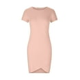 thumbnail image 4 of Admvng Womens Summer Dresses Sexy Solid Color Round Neck and Irregular Short Sleeve Dress S-2XL, 4 of 6