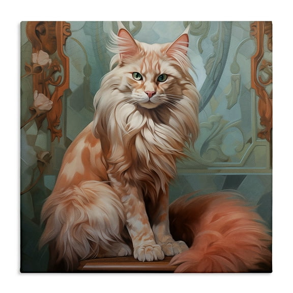 Stupell Industries Cat Nouveau Portrait Animals Painting Wrapped Canvas Art Print Wall Art, 17 x 17