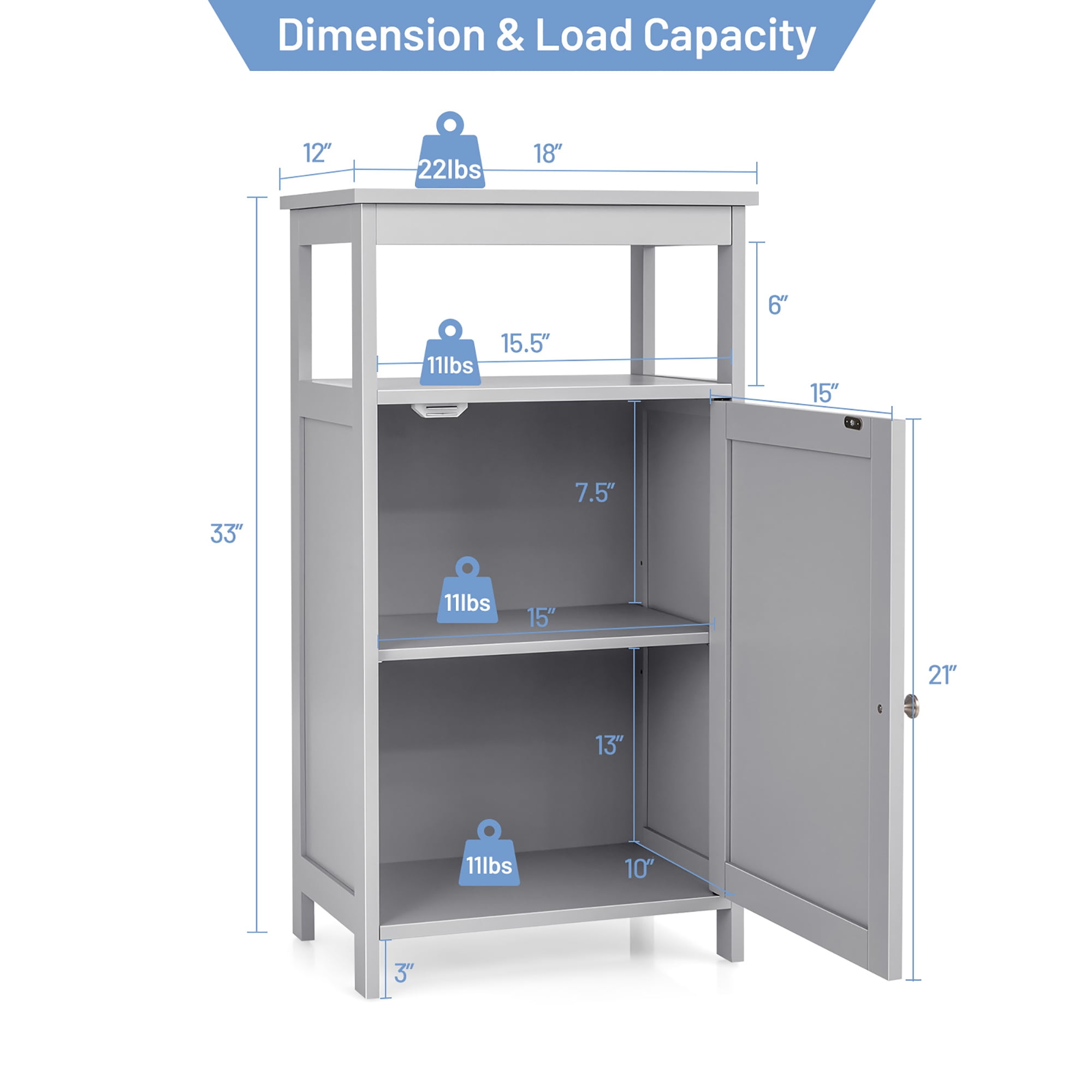 Costway Bathroom Cabinet Wooden Floor Multifunction Storage Rack Organizer Stand Grey