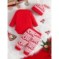 thumbnail image 3 of Liacowi Baby Girl Christmas Clothes Set 3 6 9 12 18 Months Newborn Girls Letter Print Long Sleeve Romper Long Pants Hat 3PCS Infant Fall Christmas Outfits, 3 of 9