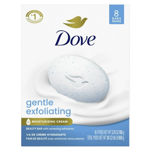 Dove Beauty Bar Women's Bath Soap Gentle Exfoliating, 3.75 oz 8 Bars