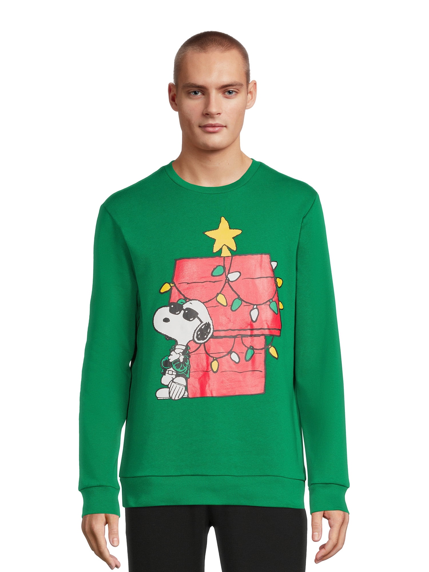 Peanuts Snoopy Men's Christmas Fleece Graphic Pullover, Sizes S-3XL