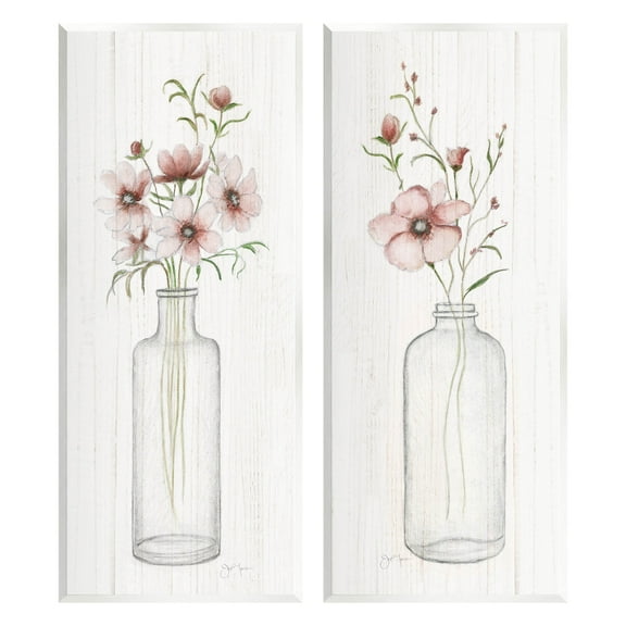 Pink Blooms Bouquet Arrangement Botanical & Floral Graphic Art Unframed Art Print Wall Art, Set of 2