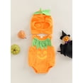 thumbnail image 2 of Newborn Infant Boys Girls Halloween Outfits Unisex Baby Pumpkin Jumpsuit Clothes Set 2pcs Romper + Hat, 2 of 7