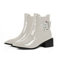 thumbnail image 2 of YOWMNS Women's Closed Toe Block Chunky Low Heel Slip On Buckle Strap Ankle Boots Casual Comfortable Elastic Patent Leather Booties, 2 of 5