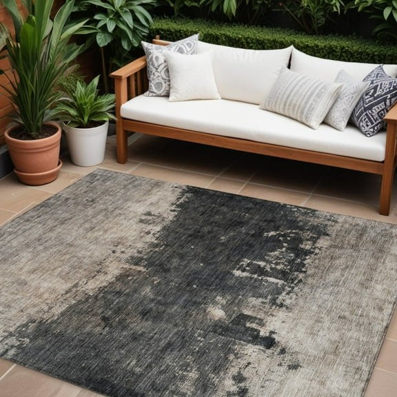 HomeRoots 606131 8 x 10 ft. Taupe & Charcoal Abstract Washable Indoor & Outdoor Rectangle Area Rug