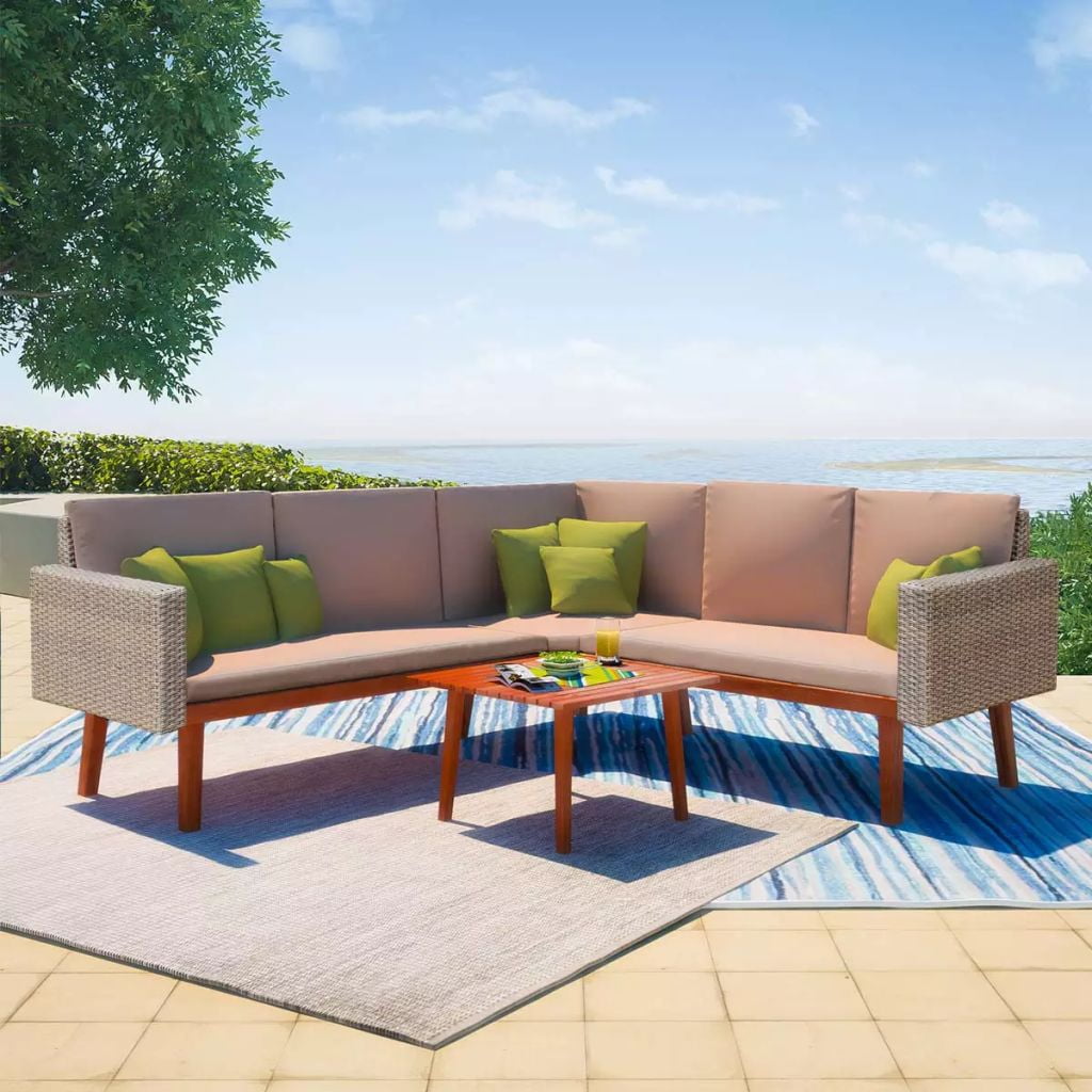Kepooman Outdoor Patio Rattan Dining Sectional Sofa Set with Table, Grey Kepooman Outdoor Patio Rattan Dining Sectional Sofa Set with Table, Grey