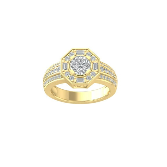 ARAIYA FINE JEWELRY 10K Yellow Gold Round and baguette shape Diamond Engagement Ring (1 1/2 cttw, I2-I3 Clarity, I-J Color) Size 5.5
