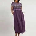 thumbnail image 1 of Meichang Robes Fluides en Coton et Lin pour Femmes Manches Courtes Col Rond Coupe Ample Robes Midi d'Été Imprimé Rétro Décontractées Longues Robes Robes en Lin pour Femmes 2024 Bordeaux TTG, 1 of 5