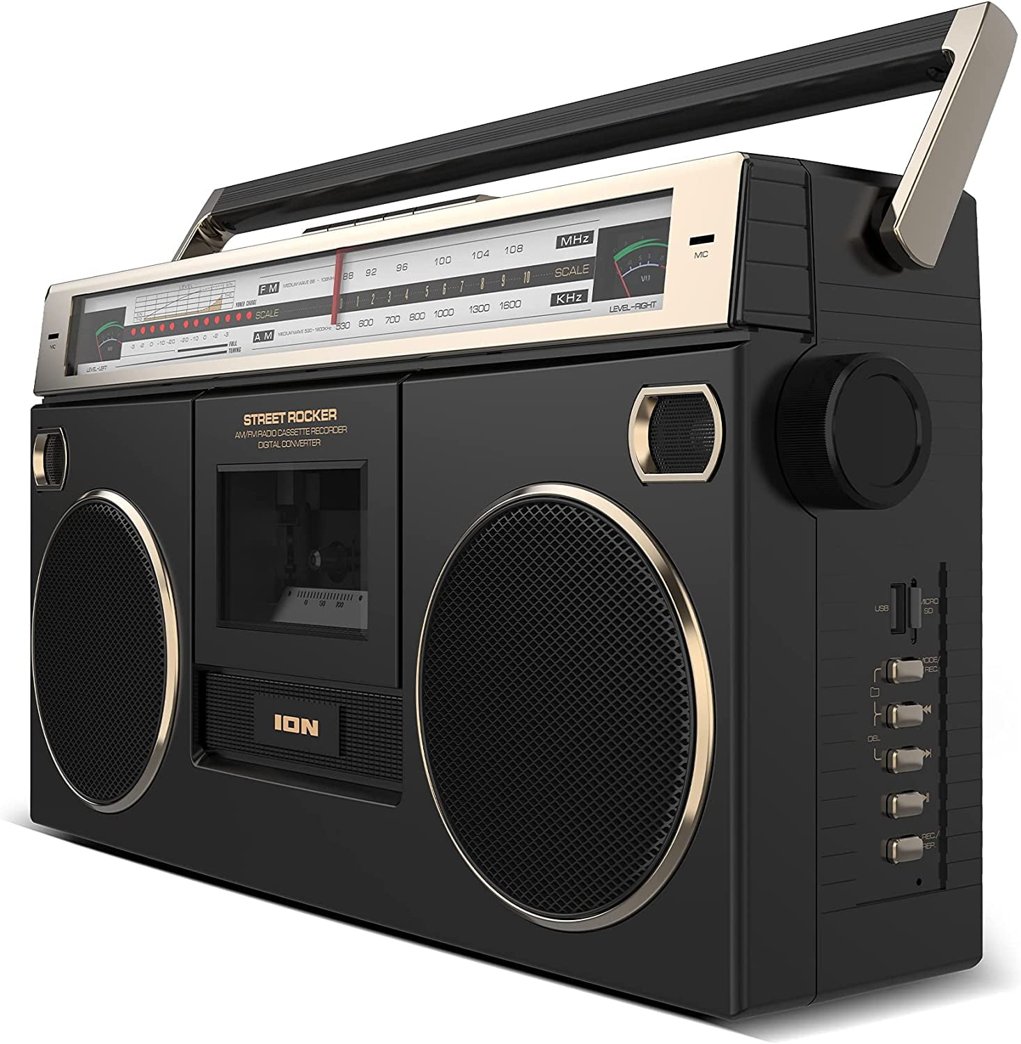 Magnétophone à cassette à l'ancienne, machine antique, radio FM ElmainFM,  carte portable rétro, audio Bluetooth