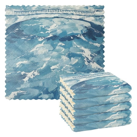 

6 Pieces of Kitchen Towels 11x11Inch Kitchen Dish Cloths Kitchen Dish Towels Reuseable Cleaning Cloths Cartoon Blue Bridge