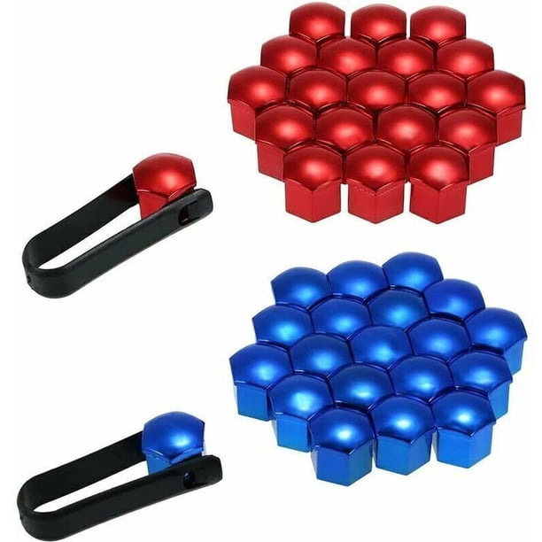 40 Pieces Wheel Cap Nut Cap 17mm Hexagonal Protection Caps for Universal Wheel Nuts Wheel Nut Cover with Removal Tool (Red, Blue)